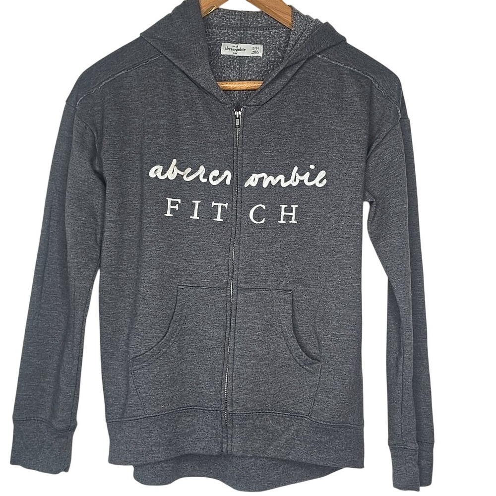 Abercrombie Kids Full Zip Spellout Hoodie 13/14 Gray Casual‎ Athleisure Preppy